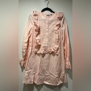 Paris Atelier & Other Stories Anthropologie Mod Ruffle Pink Mini Bib Dress Sz 8